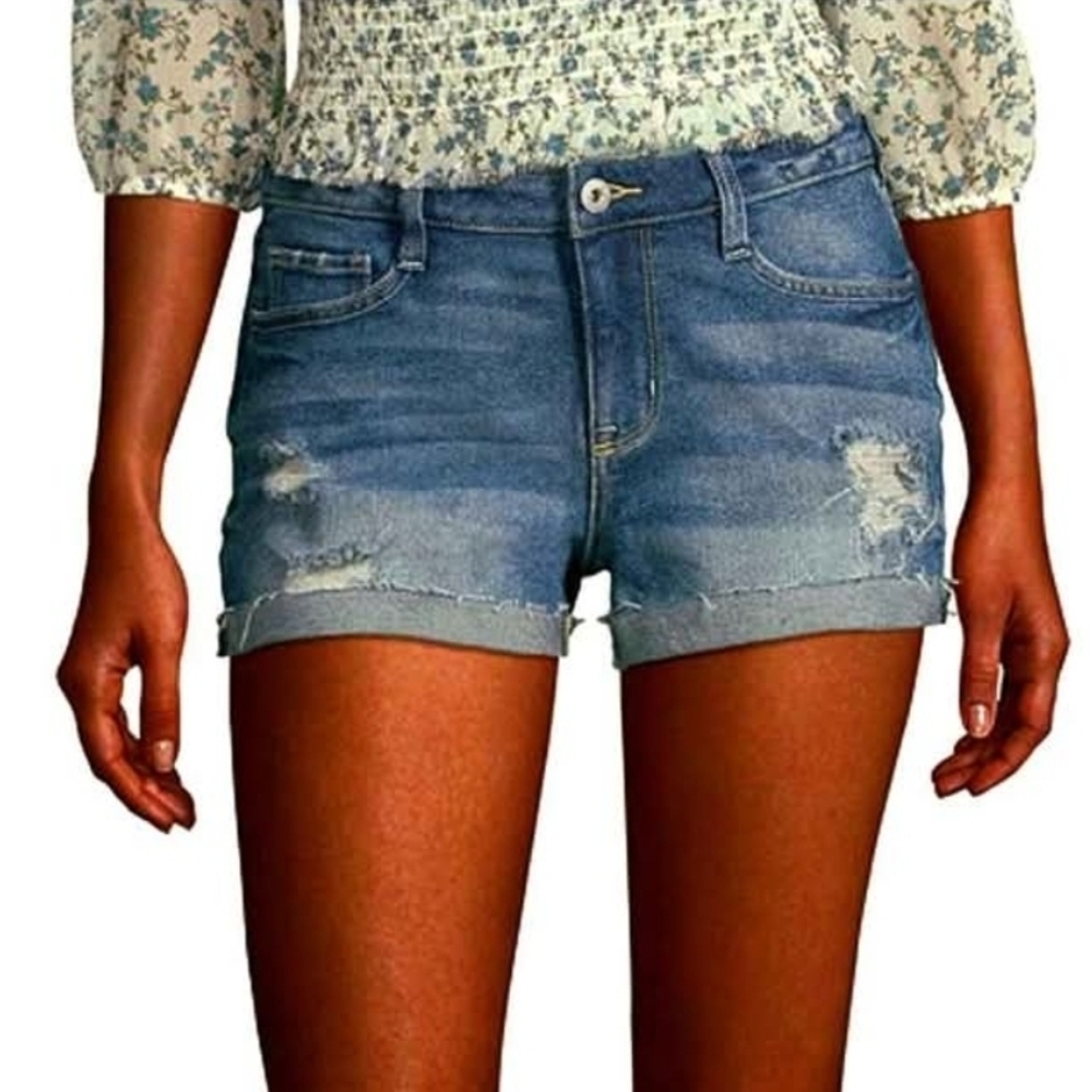 NWT Arizona Jean Company Blue Jean Shorts Distressed Cuffed Hem ~5
